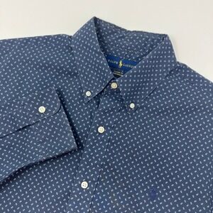 Ralph Lauren Men's L Classic Fit Performance Shirt Blue Anchor Print Casual